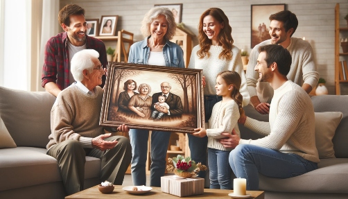 Handgemaltes Bild nach einem Foto für Opa und Oma